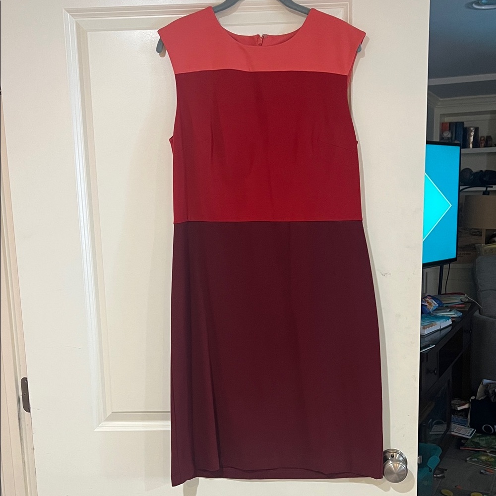 Talbots Red and Burgundy Colorblock Midi Dress